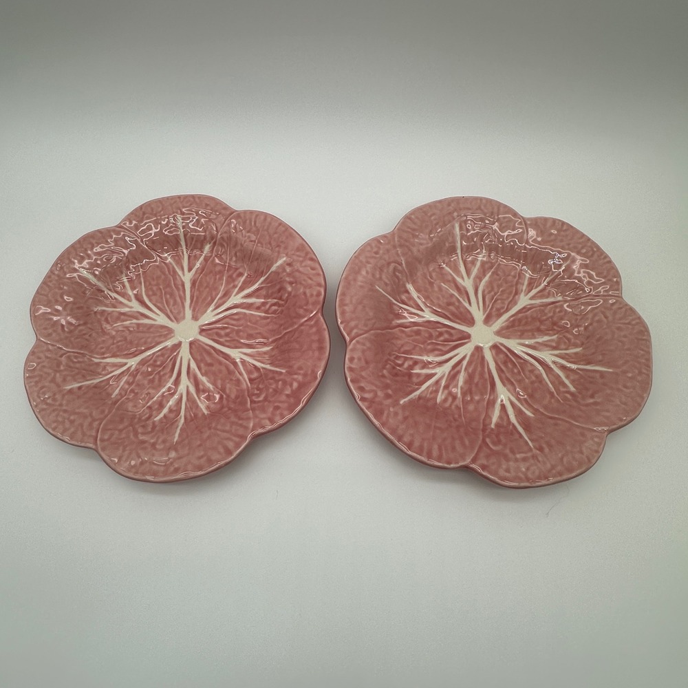 Set of 2 Bordallo Pinheiro Pink Cabbage Leaf 9 Inch Salad Plates Portugal